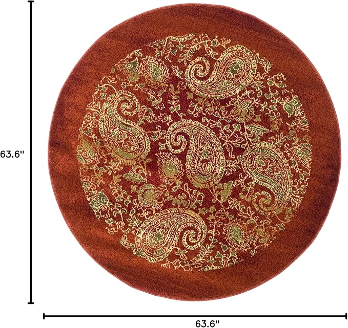 SAFAVIEH Lyndhurst Collection Area Rug - 5'3" Round, Red & Multi, Traditional Paisley Design, Non-Shedding & Easy Care, Ideal for High Traffic Areas in Living Room, Bedroom (LNH224B)