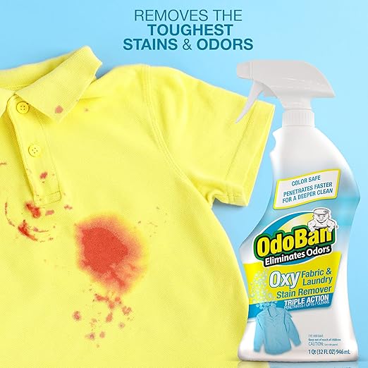 OdoBan Ready-to-Use Oxy Fabric and Laundry Stain Remover, Triple Action Stain Eliminator, 2-Pack, 32 Ounce Spray Each