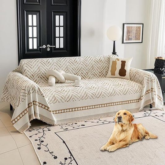 HAOMAIJIA Non Slip Couch Cover Sofa Covers for 3 Cushion Couch Washable sectional Couch Covers for Dogs pet Furniture Protector Couch Cover Blanket for Living Room (MR-Khaki, 91"x134")