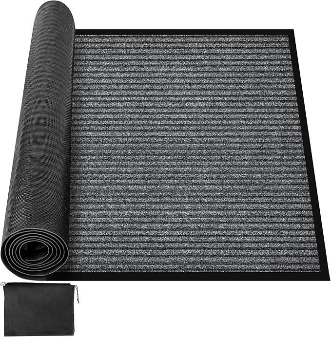 MYFAMIREA Commercial Floor Mat 4' x 8' Extra Large Front Door Industrial Rug Heavy Duty Brush Step Entrance Mat Weather Utility Rug with Non Slip Rubber Backing Low Profile for Entryway, Charcoal Grey
