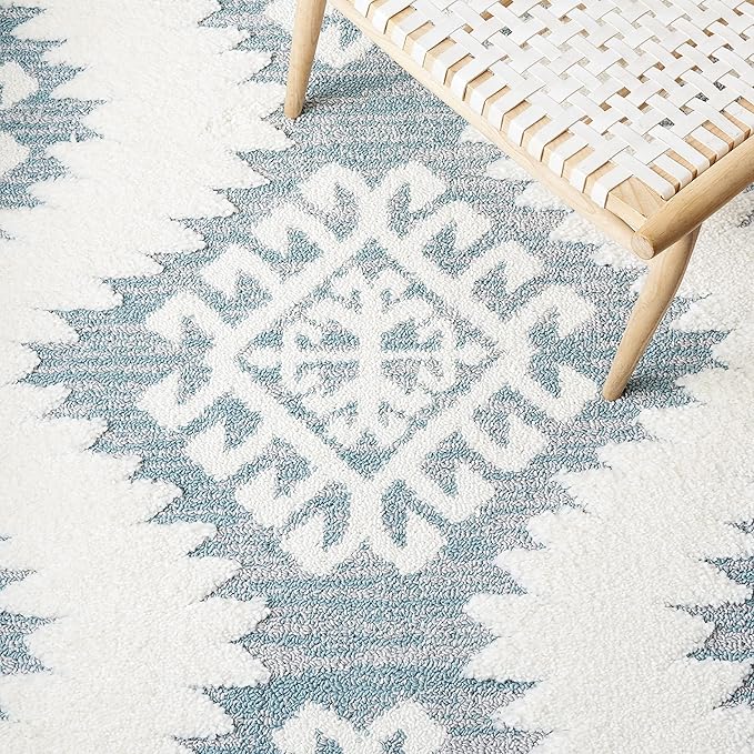 SAFAVIEH Moroccan Tassel Shag Collection Runner Rug - 2'3" x 10', Teal & Ivory, Rustic Trellis, Non-Shedding & Easy Care, 2-inch Thick Ideal for High Traffic Areas in Living Room, Bedroom (MTS652K)