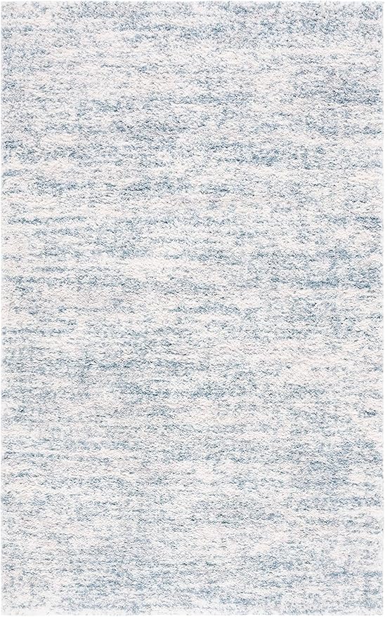 SAFAVIEH Berber Shag Collection Area Rug - 5'5" x 7'7", Ivory & Light Aqua, 1.2-inch Thick Ideal for High Traffic Areas in Living Room, Bedroom (BER563J)