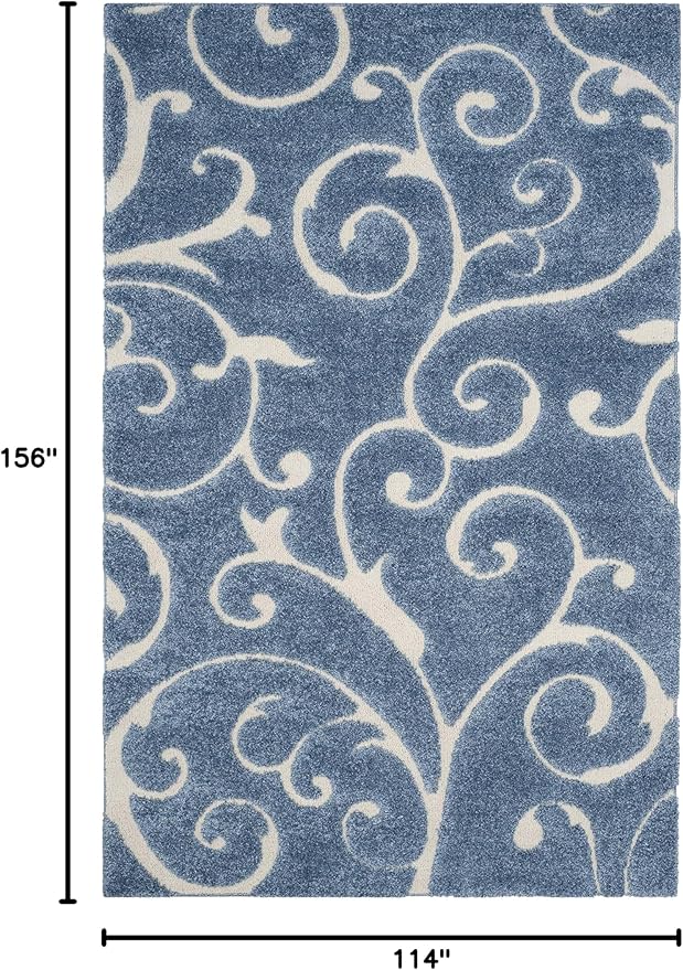 SAFAVIEH Florida Shag Collection Area Rug - 9'6" x 13', Light Blue & Cream, Scroll Design, Non-Shedding & Easy to Clean, High-Low Plush Pile, Ideal for Living Room, Bedroom, Dining Space (SG455-6011)
