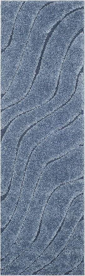 SAFAVIEH Florida Shag Collection Runner Rug - 2'3" x 11', Light Blue & Blue, Non-Shedding & Easy Care, 1.2-inch Thick Ideal for High Traffic Areas in Living Room, Bedroom (SG472-6065)