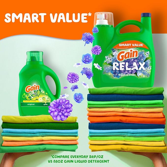 Gain Liquid Laundry Detergent, Relax, HE Compatible, 154 fl oz, 107 Loads