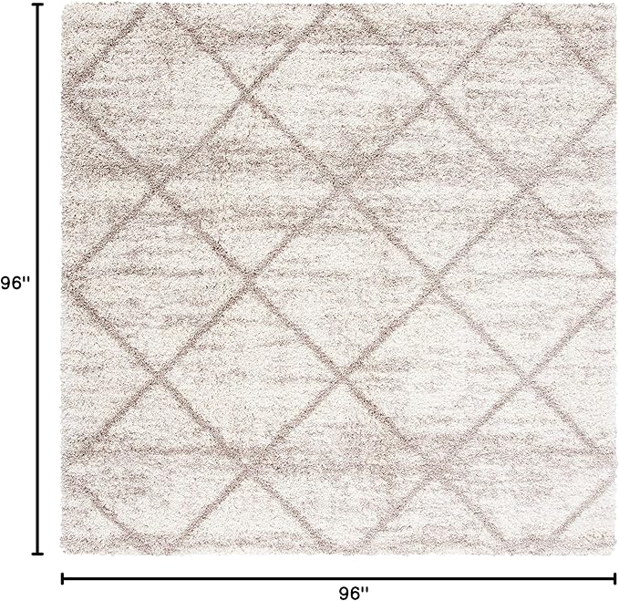 SAFAVIEH Hudson Shag Collection Area Rug - 8' Square, Multi Ivory & Beige, Modern Trellis Design, Non-Shedding & Easy Care, 2-inch Thick Ideal for High Traffic Areas in Living Room, Bedroom (SGH281H)
