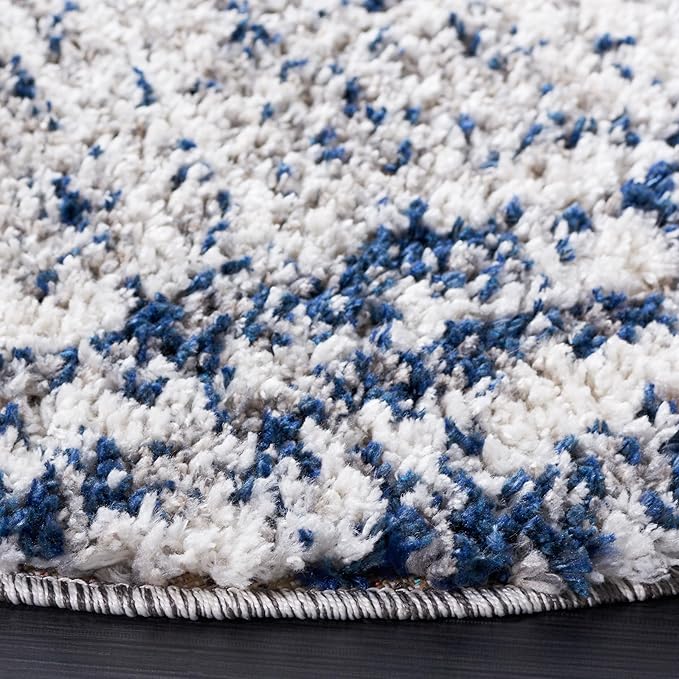 SAFAVIEH Jericho Shag Collection Runner Rug - 2' x 10', Navy & Ivory, Non-Shedding & Easy Care, 1.2-inch Thick, Ideal for The Living Room, Dining Room, Bedroom (JER100N-210)
