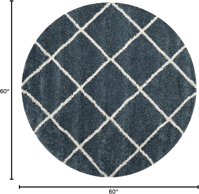 SAFAVIEH Hudson Shag Collection Area Rug - 5' Round, Slate Blue & Ivory, Modern Trellis Design, Non-Shedding & Easy Care, 2-inch Thick Ideal for High Traffic Areas in Living Room, Bedroom (SGH281L)