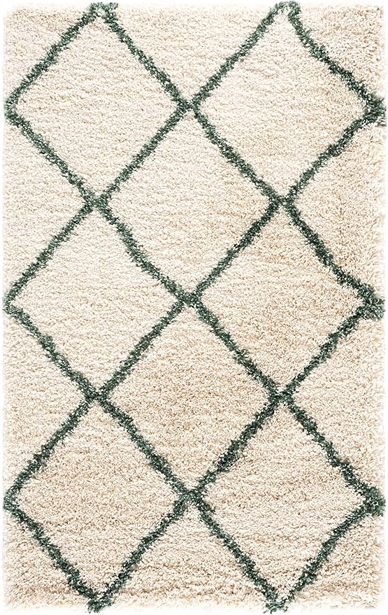 SAFAVIEH Hudson Shag Collection Accent Rug - 3' x 5', Ivory & Green, Modern Trellis Design, Non-Shedding & Easy Care, 2-inch Thick Ideal for High Traffic Areas in Foyer, Living Room, Bedroom (SGH281X)