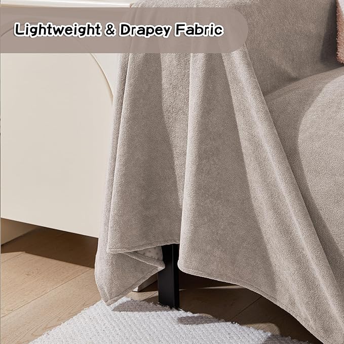 MEETSKY Couch Covers for 3 Cushion Couch Sofa, Washable Sectional Couch Covers L Shape Sofa Cover Soft Slipcovers Couch Furniture Protector for Pets Dogs Kids, 91" x 118", Oat
