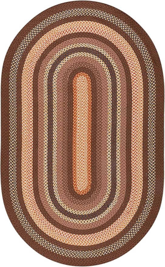 SAFAVIEH Washable Rug Outdoor Braided Collection - 4' x 6' Oval, Brown & Light Brown, Handmade & Reversible, Non-Shedding & Easy to Clean, Ideal for Patio, Backyard, Mudroom (BRD313T)