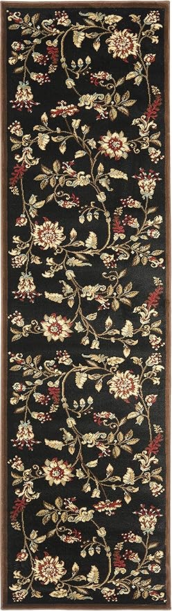 SAFAVIEH Lyndhurst Collection Runner Rug - 2'3" x 8', Black & Multi, Traditional Floral Design, Non-Shedding & Easy Care, Ideal for High Traffic Areas in Living Room, Bedroom (LNH552-9091)