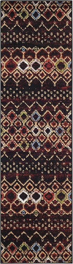 SAFAVIEH Amsterdam Collection Runner Rug - 2'3" x 8', Black & Multi, Moroccan Boho Design, Non-Shedding & Easy Care, Ideal for High Traffic Areas in Living Room, Bedroom (AMS108P)