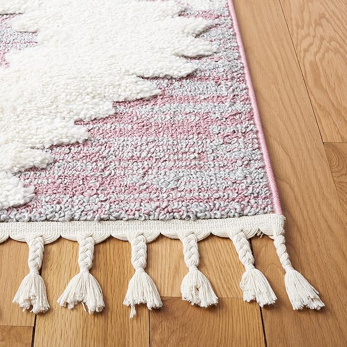SAFAVIEH Moroccan Tassel Shag Collection Accent Rug - 4' x 6', Pink & Ivory, Non-Shedding & Easy Care, 2-inch Thick Ideal for High Traffic Areas in Entryway, Living Room, Bedroom (MTS652U)