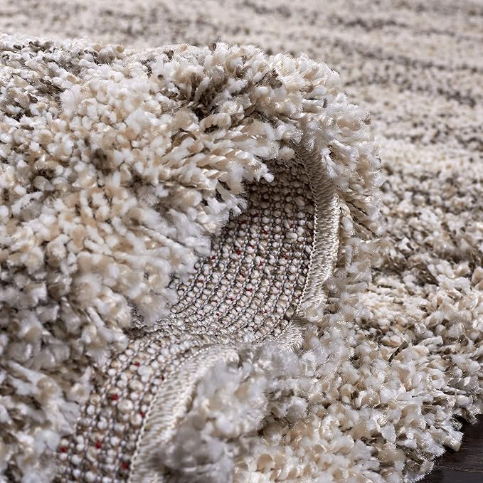 SAFAVIEH Hudson Shag Collection Area Rug - 7' Square, Ivory & Grey, Modern Design, Non-Shedding & Easy Care, 2-inch Thick Ideal for High Traffic Areas in Living Room, Bedroom (SGH206A)