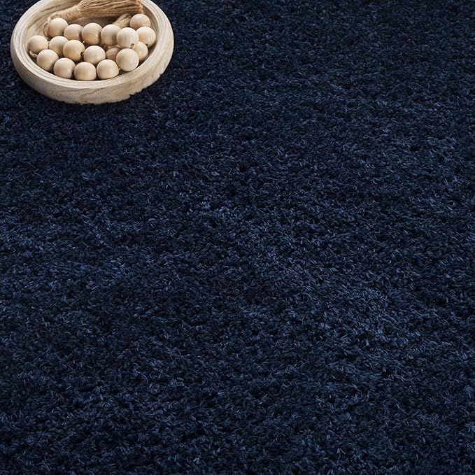 SAFAVIEH Lindsay Shag Collection Area Rug - 5'3" x 7'6", Navy, Contemporary Design, Ideal for High Traffic Areas in Living Room, Bedroom & Dining Room (LNS560N-5)