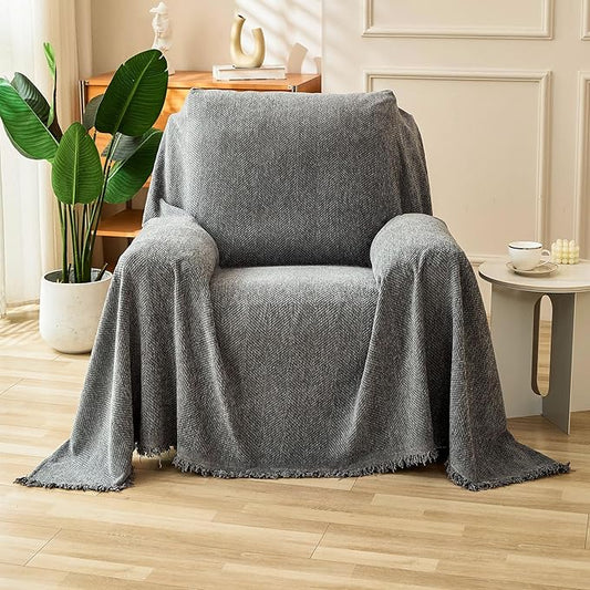 HAOMAIJIA Chenille Couch Cover Sofa Covers for 1 Cushion Couch Washable sectional Couch Covers for Dogs pet Furniture Protector Couch Cover Blanket for Living Room (Grey, 71"x91")