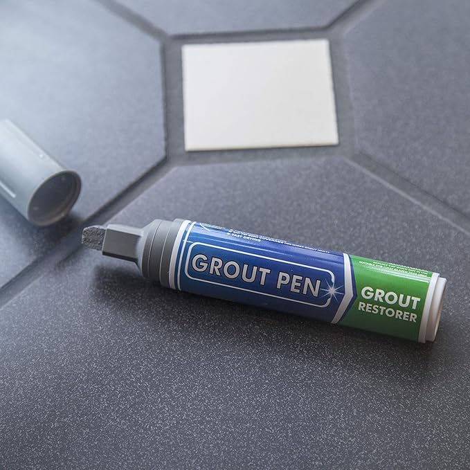 Grout Pen Tile Paint Marker: Waterproof Grout Colorant and Sealer Pen to Renew, Repair, and Refresh Tile Grout - Bundle - 15mm Wide Tip Grey and 5mm Narrow Tip White