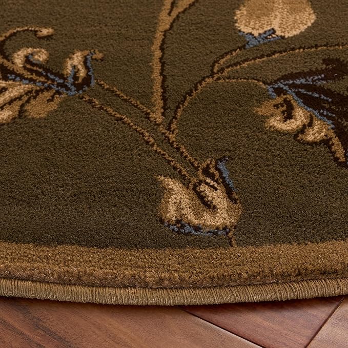 SAFAVIEH Lyndhurst Collection Area Rug - 5'3" Round, Green & Multi, Traditional Floral Design, Non-Shedding & Easy Care, Ideal for High Traffic Areas in Living Room, Bedroom (LNH552-5291)