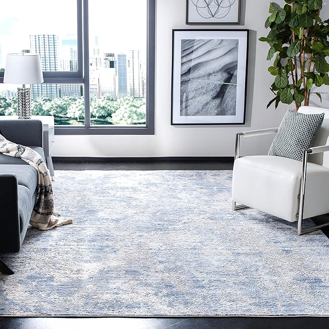 SAFAVIEH Amelia Collection Area Rug - 10' Square, Grey & Blue, Modern Abstract Design, Non-Shedding & Easy Care, Ideal for High Traffic Areas in Living Room, Bedroom (ALA705F)