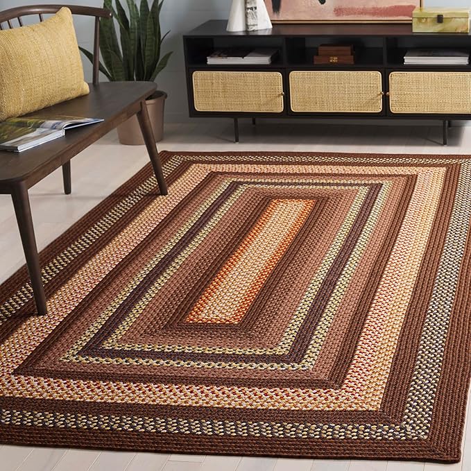 SAFAVIEH Washable Rug Outdoor Braided Collection - 6' x 9', Brown & Light Brown, Handmade & Reversible, Non-Shedding & Easy to Clean, Ideal for Patio, Backyard, Mudroom (BRD313T)