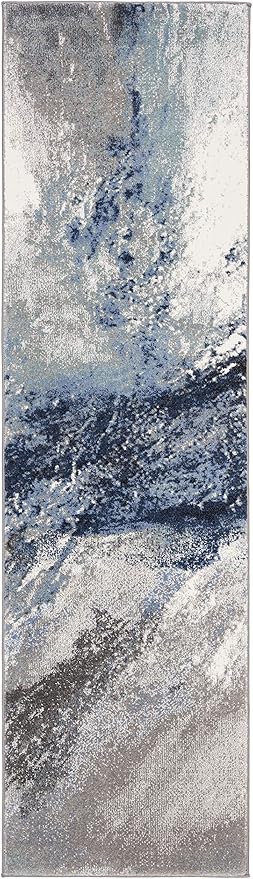 SAFAVIEH Galaxy Collection Runner Rug - 2'3" x 18', Blue & Grey, Modern Abstract Design, Non-Shedding & Easy Care, Ideal for High Traffic Areas in Living Room, Bedroom (GAL117M)