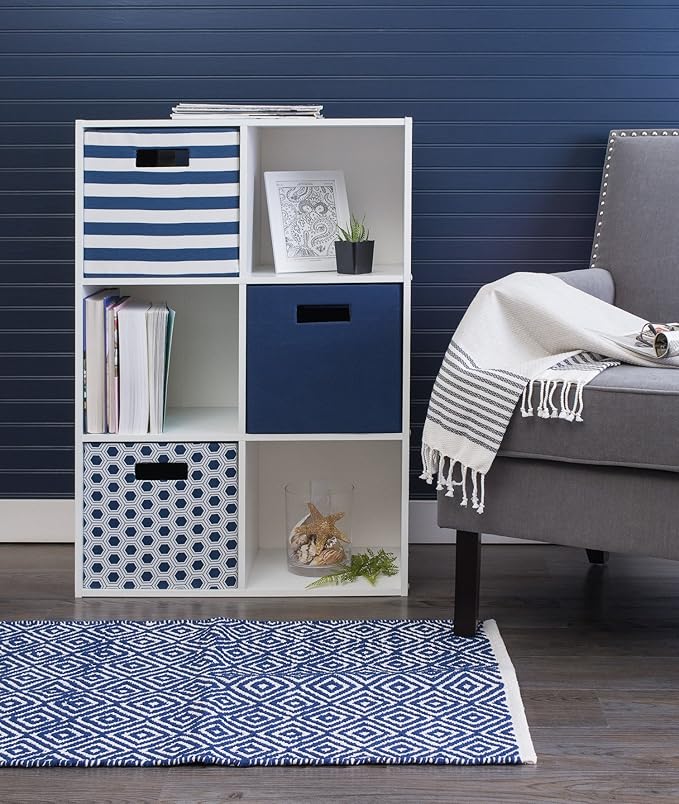 DII Polyester Cube Storage Collection Hard Sided Collapsible, 11x11x11, Nautical Blue