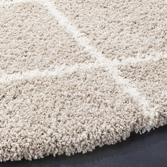 SAFAVIEH Hudson Shag Collection Area Rug - 5' Round, Beige & Ivory, Modern Trellis Design, Non-Shedding & Easy Care, 2-inch Thick Ideal for High Traffic Areas in Living Room, Bedroom (SGH281S)