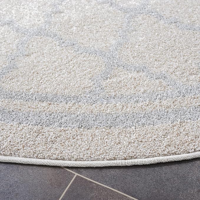 SAFAVIEH Amherst Collection 7' Round Beige/Light Grey AMT422E Moroccan Trellis Non-Shedding Dining Room Entryway Foyer Living Room Bedroom Area Rug