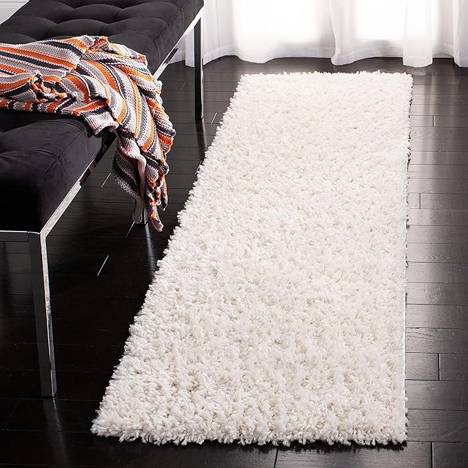 SAFAVIEH August Shag Collection Runner Rug - 2' x 11', Ivory, Solid Design, Non-Shedding & Easy Care, 1.5-inch Thick Ideal for High Traffic Areas in Living Room, Bedroom (AUG200C)