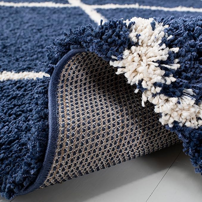 SAFAVIEH Hudson Shag Collection Runner Rug - 2'3" x 14', Navy & Ivory, Modern Trellis Design, Non-Shedding & Easy Care, 2-inch Thick Ideal for High Traffic Areas in Living Room, Bedroom (SGH281C)