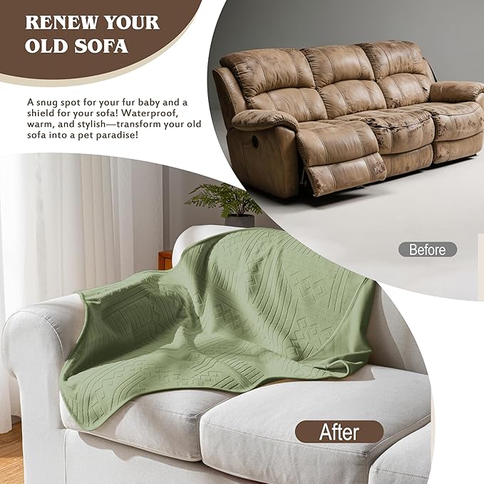 Waterproof Recliner Chair Cover - Washable Double-Sided Velvet and Pattern Reversible Cover for Couch, Bed, Car and Sofa Protection for Dogs, 30x40in/Green