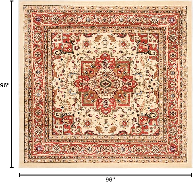 SAFAVIEH Lyndhurst Collection Area Rug - 8' Square, Ivory & Rust, Traditional Oriental Design, Non-Shedding & Easy Care, Ideal for High Traffic Areas in Living Room, Bedroom (LNH330R)