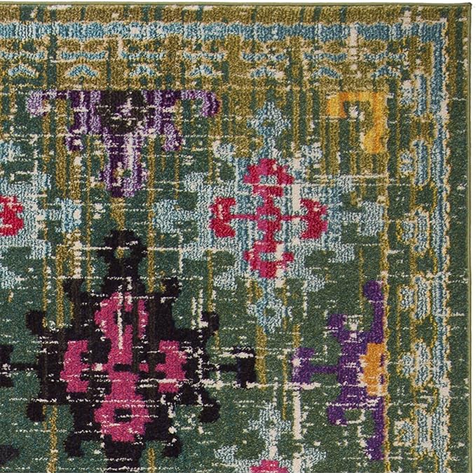 SAFAVIEH Monaco Collection Area Rug - 8' x 10', Green & Multi, Boho Diamond Trellis Design, Non-Shedding & Easy Care, Ideal for High Traffic Areas in Living Room, Bedroom (MNC244G)