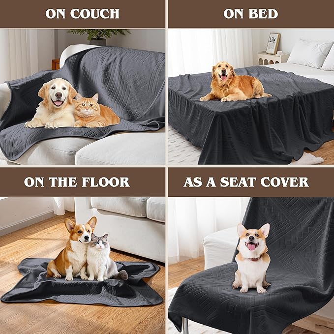 Waterproof Recliner Chair Cover - Washable Double-Sided Velvet and Pattern Reversible Cover for Couch, Bed, Sofa Protection for Dogs, 30x40in/Dark Grey