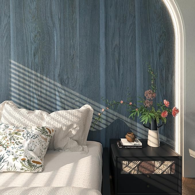 Bomeng Blue Wood Grain Contact Paper Grey Wood Look Wallpaper Peel and Stick Countertop Covers Waterproof 16x354inch Kitchen Cabinet Wallpaper for Cabinets Desk Walls Dresser Cover Top Kitchen Cabinet