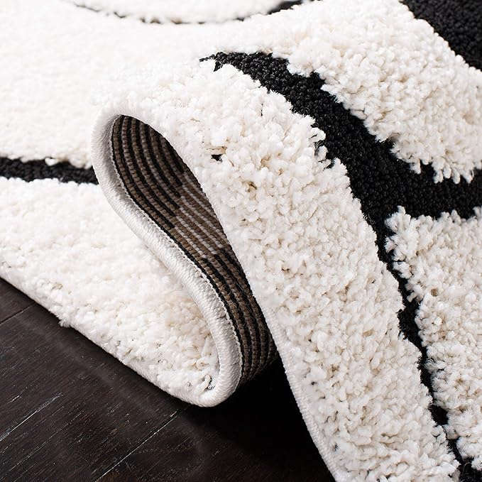 SAFAVIEH Florida Shag Collection Area Rug - 10' Square, Ivory & Black, Scroll Design, Non-Shedding & Easy to Clean, High-Low Plush Pile, Ideal for Living Room, Bedroom, Dining Space (SG455-1290)