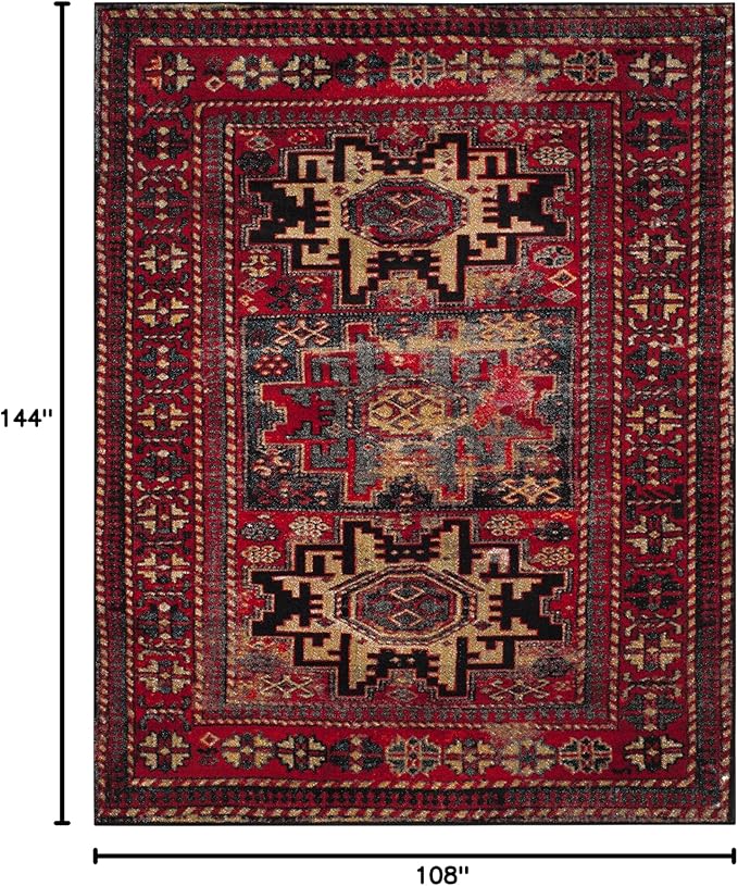SAFAVIEH Vintage Hamadan Collection Area Rug - 9' x 12', Red & Multi, Oriental Traditional Persian Design, Non-Shedding & Easy Care, Ideal for High Traffic Areas in Living Room, Bedroom (VTH213A)