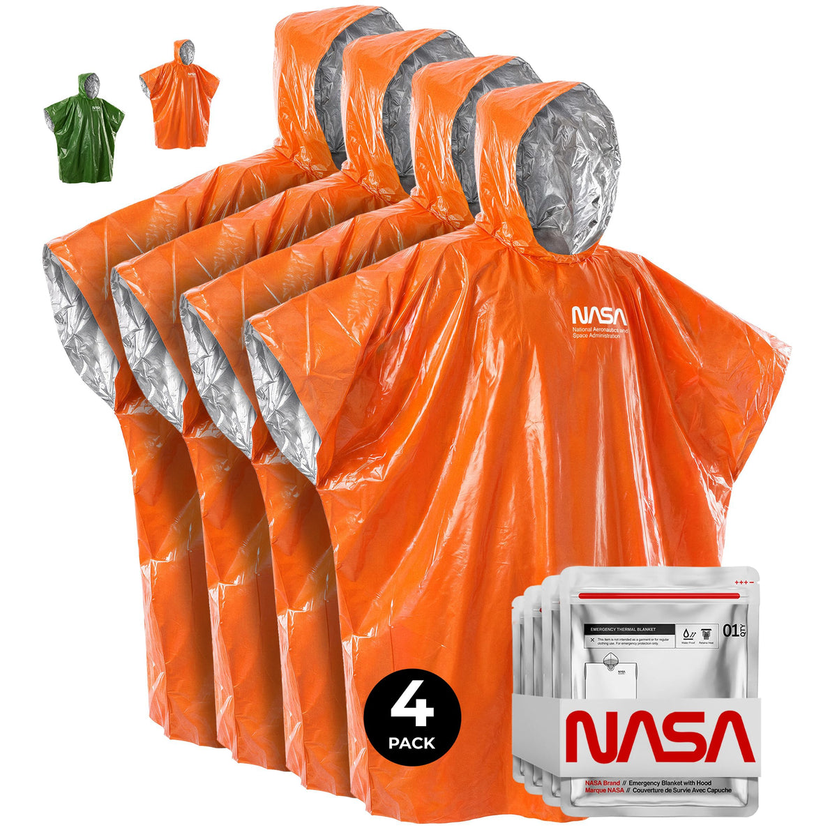 NASA Emergency Poncho – Anti-Tear Mylar™ Blanket (4-Pack, Solar - Image 1