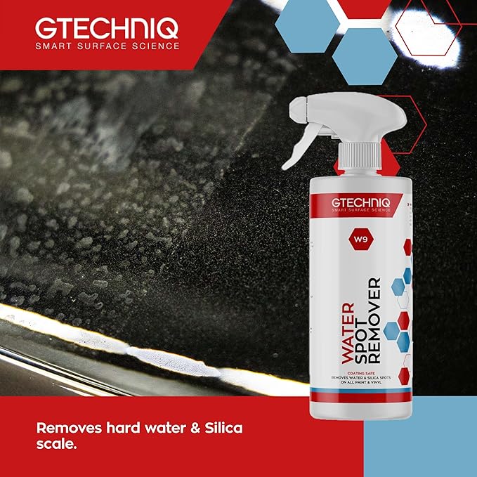 Gtechniq W9 Water Spot Remover for Cars, 8.45 fl oz | Advanced Solution Easily Removes Stubborn Water and Silica Spots from Bodywork, Suitable for Glass, All Paint Types and Vinyl