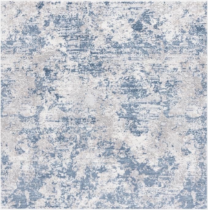 SAFAVIEH Amelia Collection Area Rug - 6'7" Square, Dark Blue & Grey, Modern Abstract Design, Non-Shedding & Easy Care, Ideal for High Traffic Areas in Living Room, Bedroom, Dining (ALA705M-7SQ)