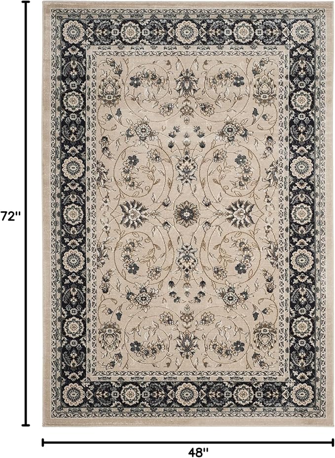 SAFAVIEH Lyndhurst Collection Accent Rug - 4' x 6', Light Beige & Anthracite, Oriental Design, Non-Shedding & Easy Care, Ideal for High Traffic Areas in Entryway, Living Room, Bedroom (LNH340K)