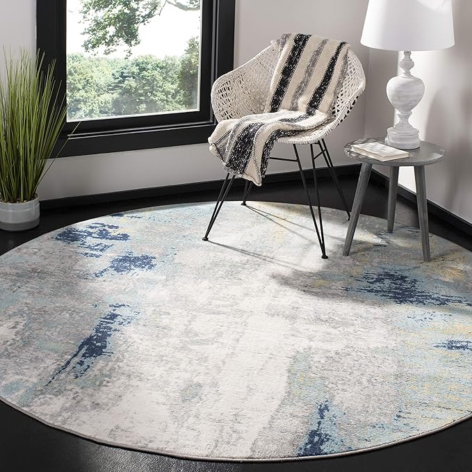 SAFAVIEH Jasper Collection 11' Round Grey / Gold JSP101A Modern Abstract Non-Shedding Dining Room Entryway Foyer Living Room Bedroom Area Rug