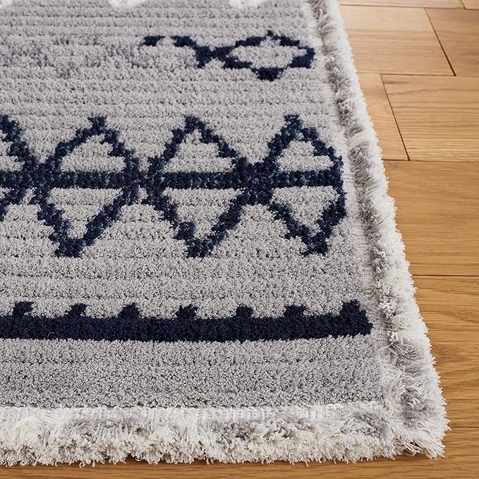 SAFAVIEH Marrakech Collection Area Rug - 6'7" Square, Grey & Navy, Moroccan Boho Tribal Rustic Design, Non-Shedding & Easy Care, Ideal for High Traffic Areas in Living Room, Bedroom (MRK612F)
