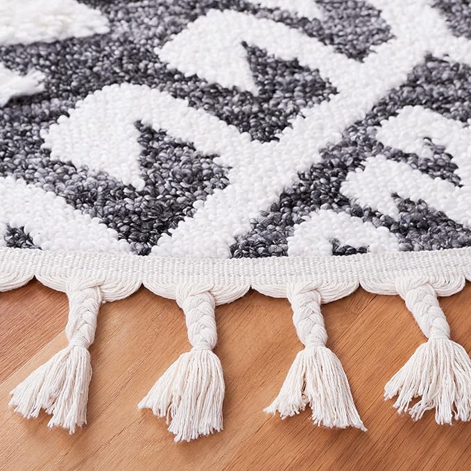 SAFAVIEH Moroccan Tassel Shag Collection Runner Rug - 2'3" x 6', Grey & Ivory, Moroccan Design, Ideal for High Traffic Areas in Entryway, Kitchen & Bathroom (MTS652H-26)