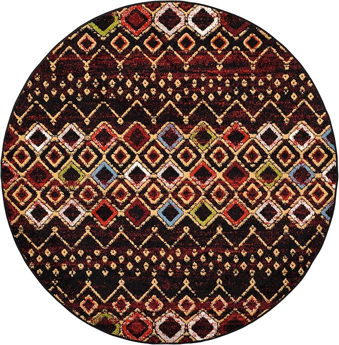 SAFAVIEH Amsterdam Collection 10' Round Black/Multi AMS108P Moroccan Boho Non-Shedding Entryway Foyer Living Room Bedroom Kitchen Area Rug