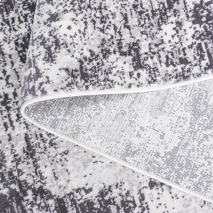 SAFAVIEH Amelia Collection Area Rug - 6'7" Square, Charcoal & Ivory, Modern Abstract Design, Non-Shedding & Easy Care, Ideal for High Traffic Areas in Living Room, Bedroom, Dining (ALA705H-7SQ)