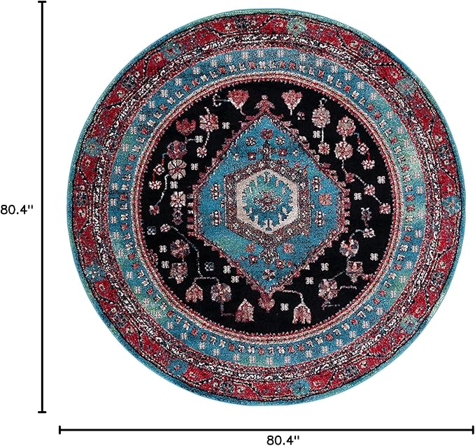 SAFAVIEH Vintage Hamadan Collection 6'7" Round Turquoise/Black VTH204K Traditional Oriental Medallion Non-Shedding Area Rug