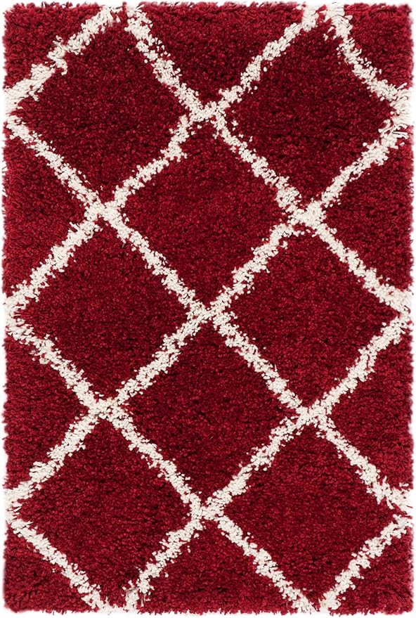 SAFAVIEH Hudson Shag Collection Accent Rug - 2' x 3', Red & Ivory, Modern Trellis Design, Non-Shedding & Easy Care, 2-inch Thick Ideal for High Traffic Areas in Foyer, Living Room, Bedroom (SGH281R)
