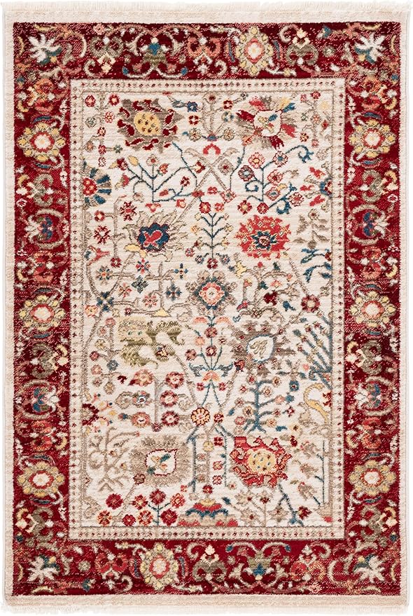 SAFAVIEH Kashan Collection Area Rug - 4' x 6', Ivory & Red, Traditional Oriental Design, Non-Shedding & Easy Care, Ideal for High Traffic Areas in Living Room, Bedroom, Dining (KSN303D-4)